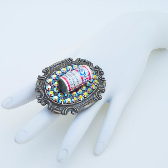 BUDWEISER MINI BEER CAN RHINESTONE RING - Picture 3 of 7